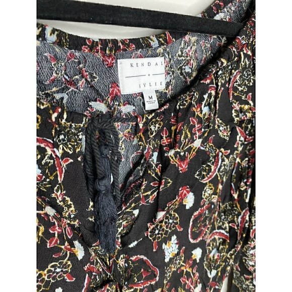 Kendall + Kylie Blouse Size M Long Bell Sleeves Floral Tie Front Crop Top Womens - Picture 3 of 6